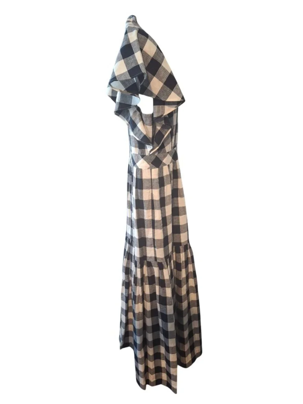 Express x LadyGang Gingham Maxi Dress 6 Navy White Cottagecore Flutter Sleeve